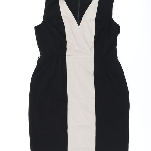 Kenneth Cole Womens Black Polyester Bodycon Size 18 V-Neck Zip