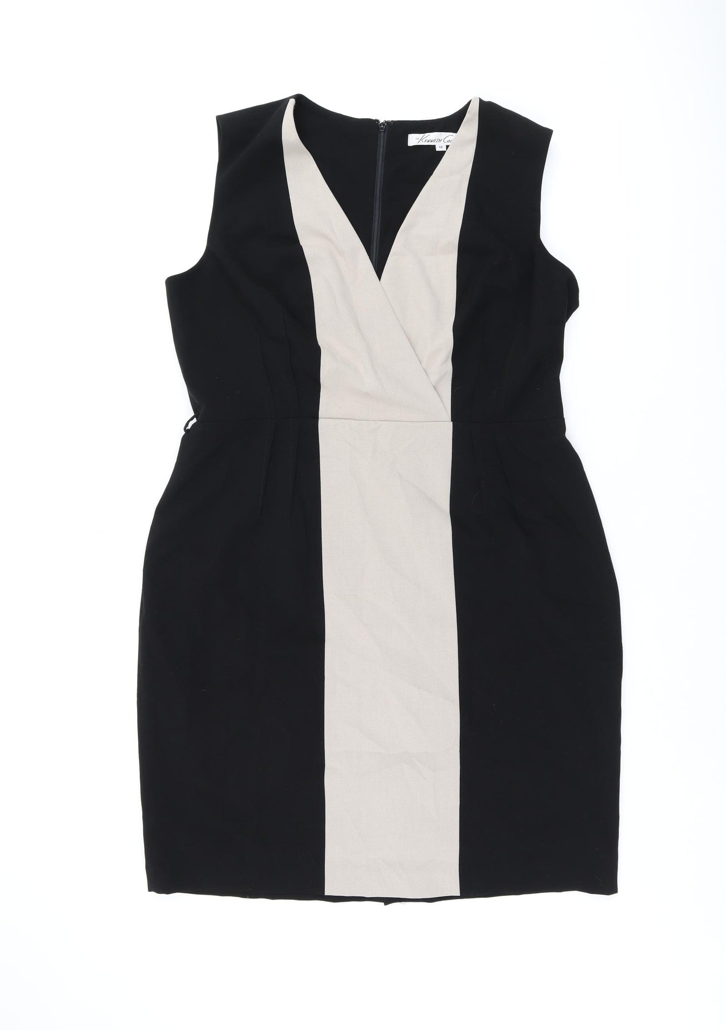 Kenneth Cole Womens Black Polyester Bodycon Size 18 V-Neck Zip