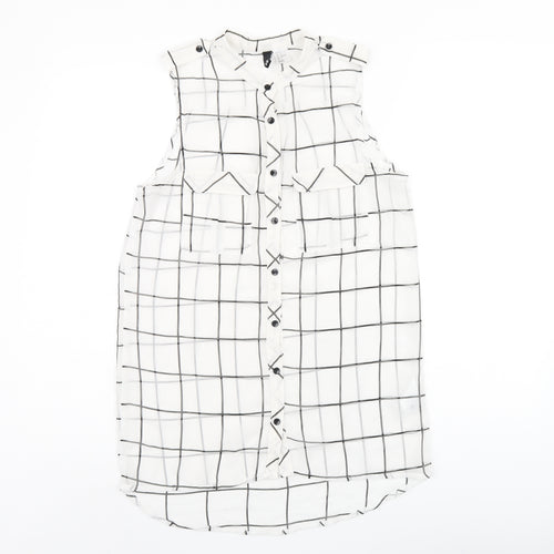 H&M Womens White Geometric Polyester Tunic Tank Size 4 Round Neck - Sheer