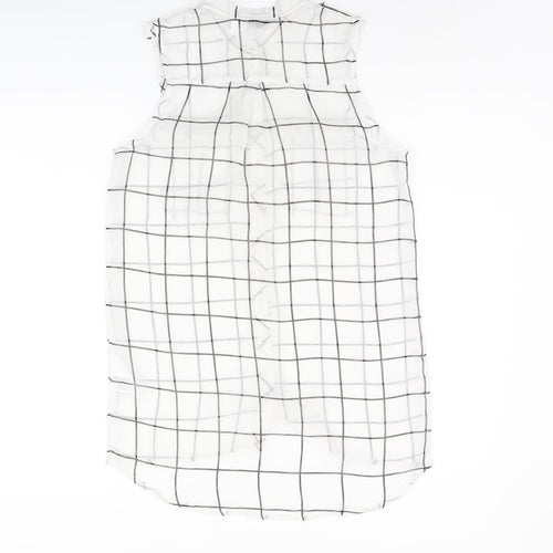 H&M Womens White Geometric Polyester Tunic Tank Size 4 Round Neck - Sheer