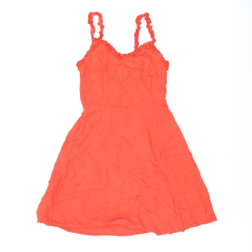 New Look Womens Red Viscose Skater Dress Size 8 V-Neck Pullover