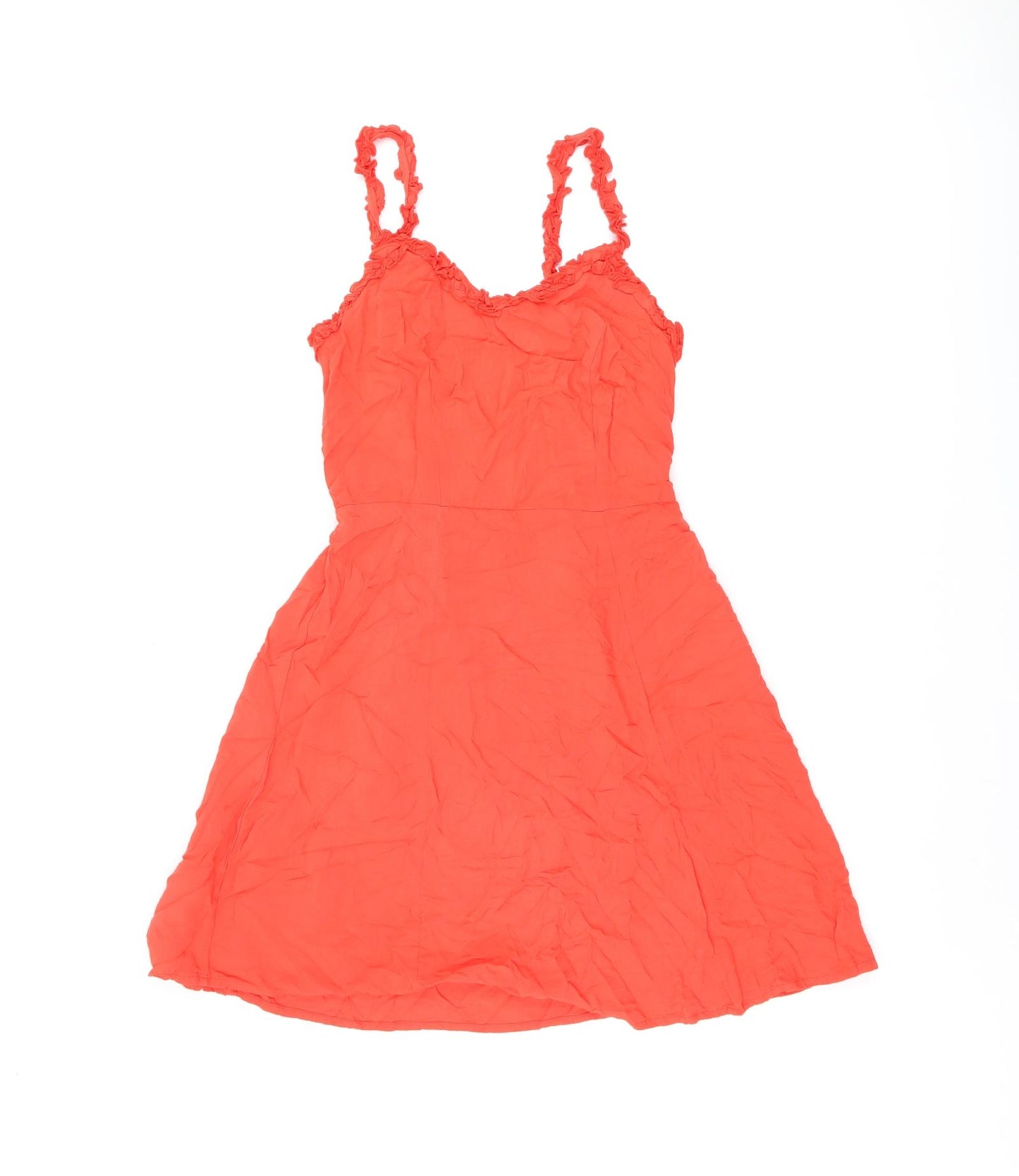 New Look Womens Red Viscose Skater Dress Size 8 V-Neck Pullover