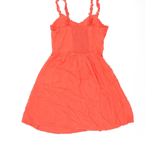 New Look Womens Red Viscose Skater Dress Size 8 V-Neck Pullover