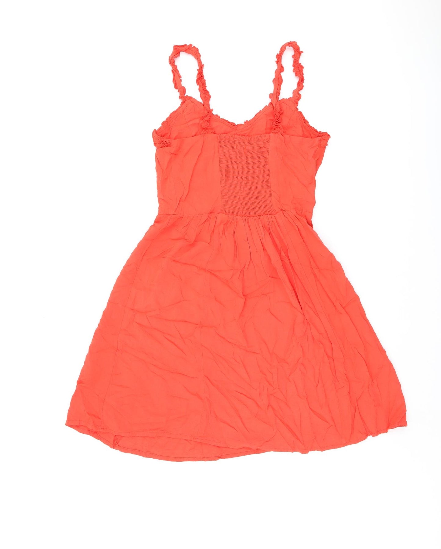 New Look Womens Red Viscose Skater Dress Size 8 V-Neck Pullover
