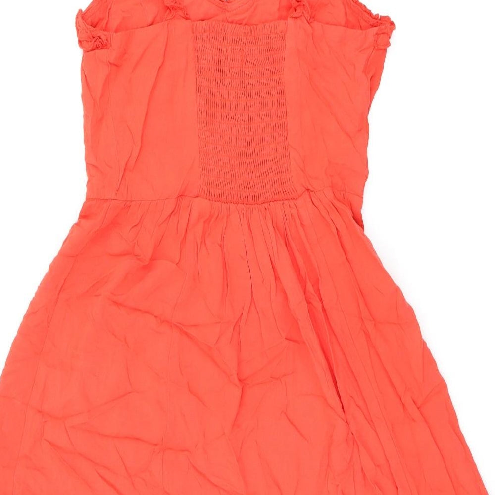 New Look Womens Red Viscose Skater Dress Size 8 V-Neck Pullover
