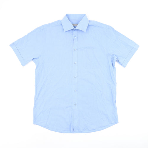 Jack Reid Mens Blue Polyester Button-Up Size 39 Collared Button