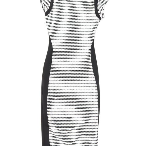 Cameo Rose Womens White Striped Polyester Bodycon Size 8 Round Neck Pullover