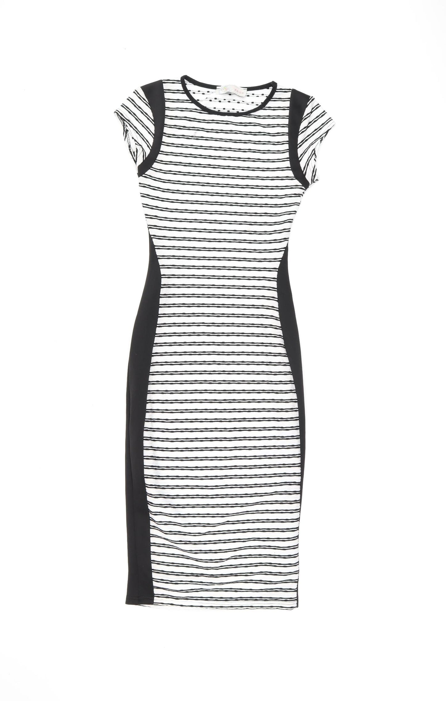 Cameo Rose Womens White Striped Polyester Bodycon Size 8 Round Neck Pullover