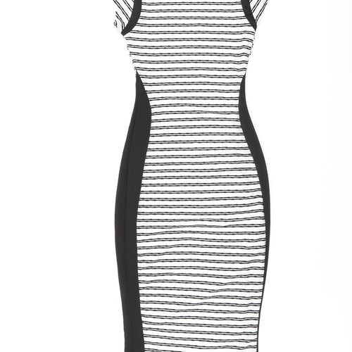 Cameo Rose Womens White Striped Polyester Bodycon Size 8 Round Neck Pullover