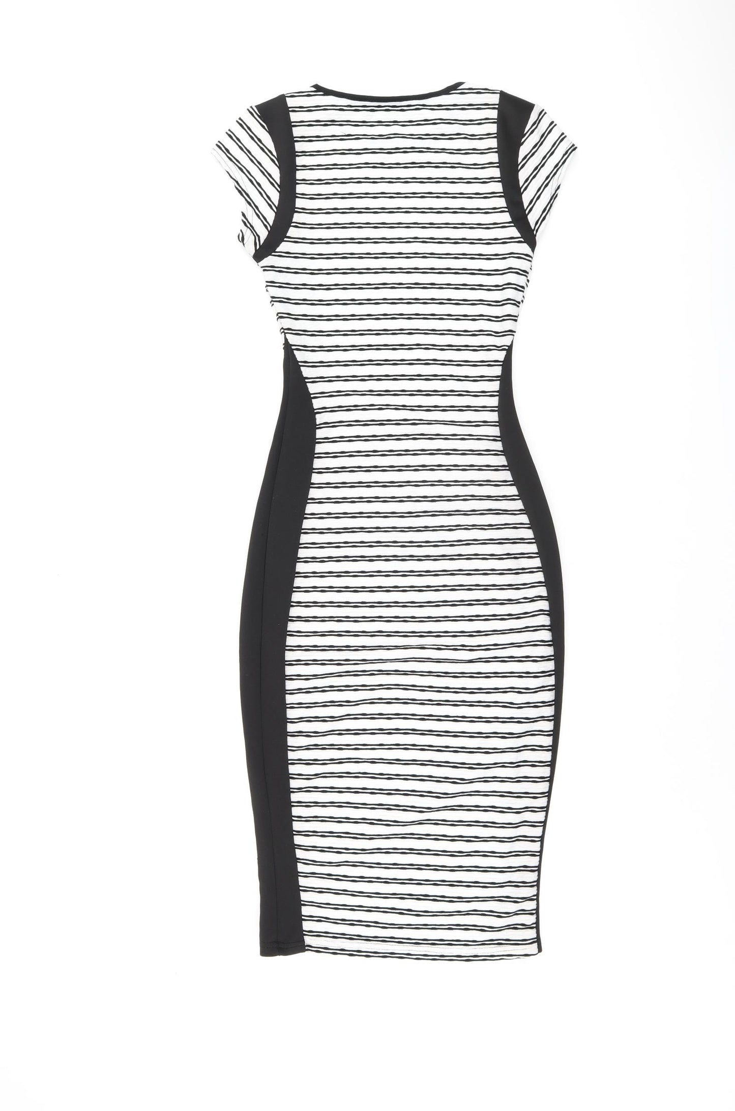 Cameo Rose Womens White Striped Polyester Bodycon Size 8 Round Neck Pullover