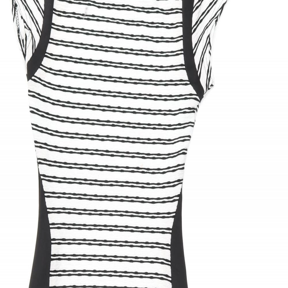 Cameo Rose Womens White Striped Polyester Bodycon Size 8 Round Neck Pullover