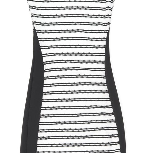 Cameo Rose Womens White Striped Polyester Bodycon Size 8 Round Neck Pullover