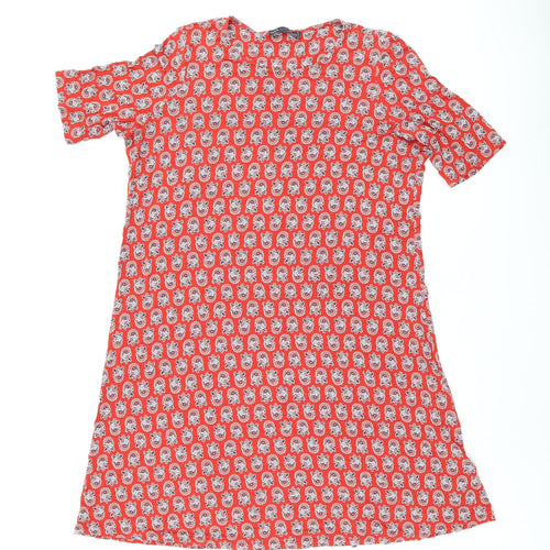Marks and Spencer Womens Red Floral Viscose Shift Size 16 Round Neck Pullover