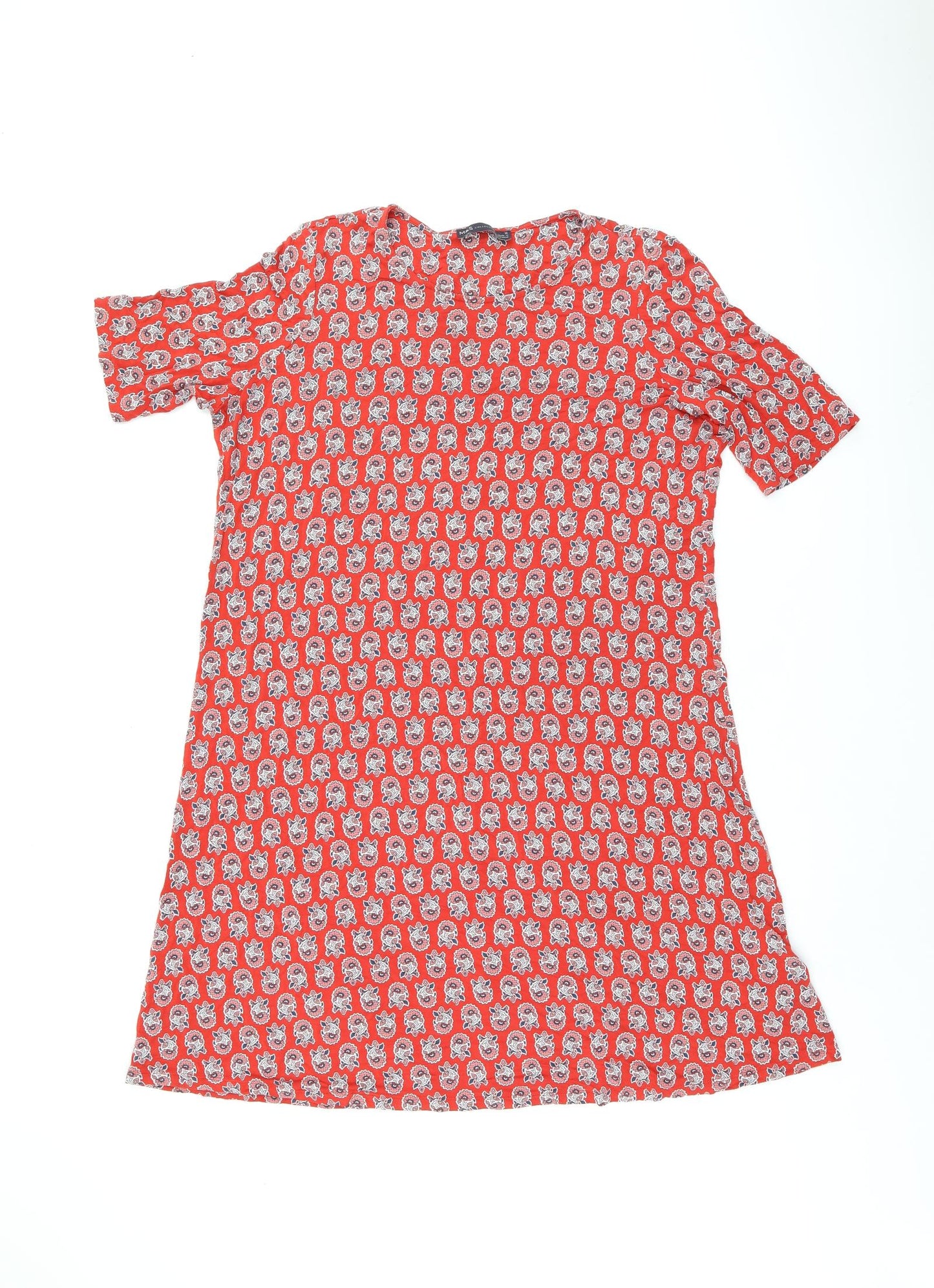 Marks and Spencer Womens Red Floral Viscose Shift Size 16 Round Neck Pullover