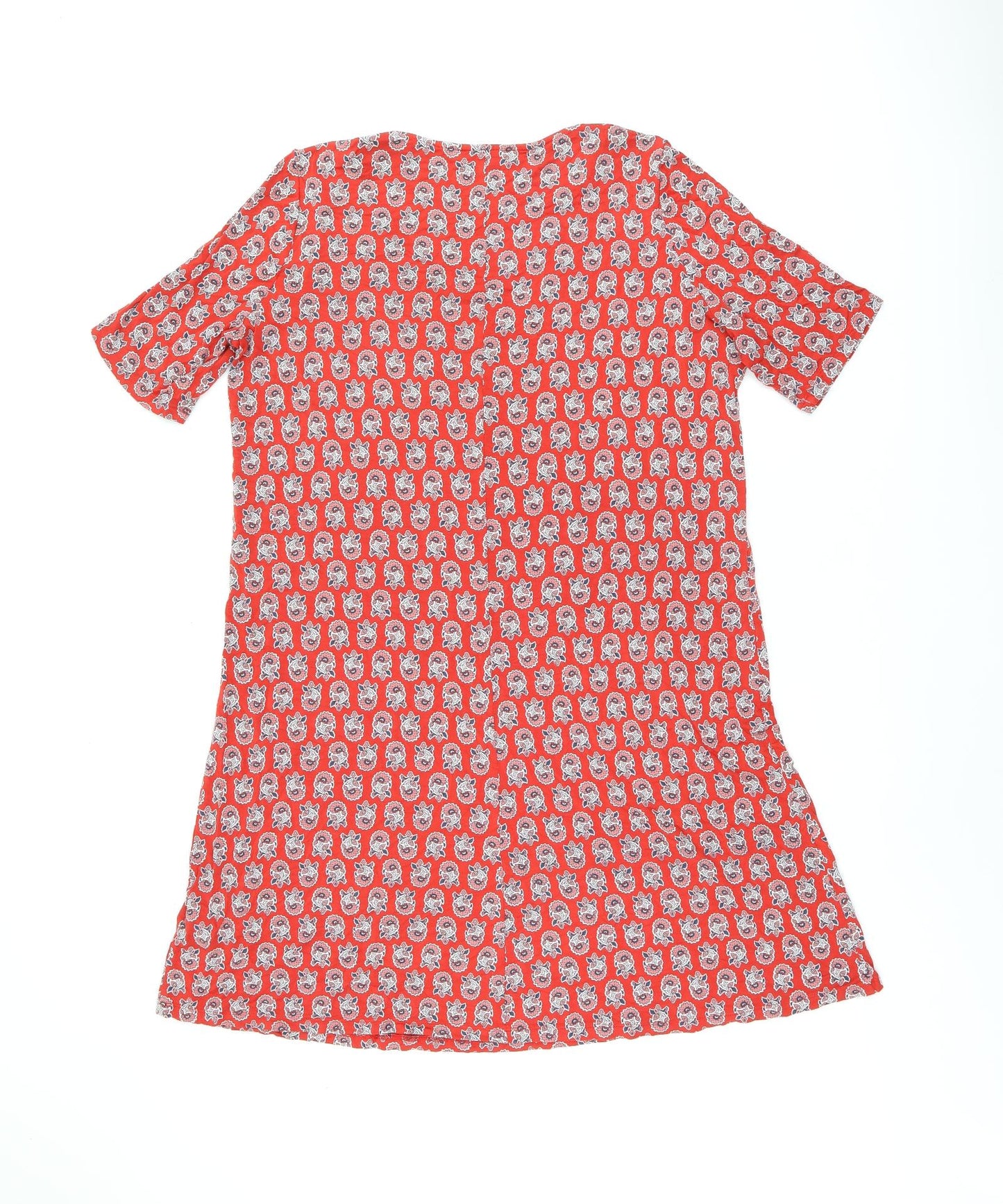 Marks and Spencer Womens Red Floral Viscose Shift Size 16 Round Neck Pullover