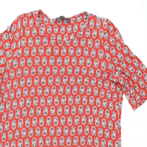 Marks and Spencer Womens Red Floral Viscose Shift Size 16 Round Neck Pullover
