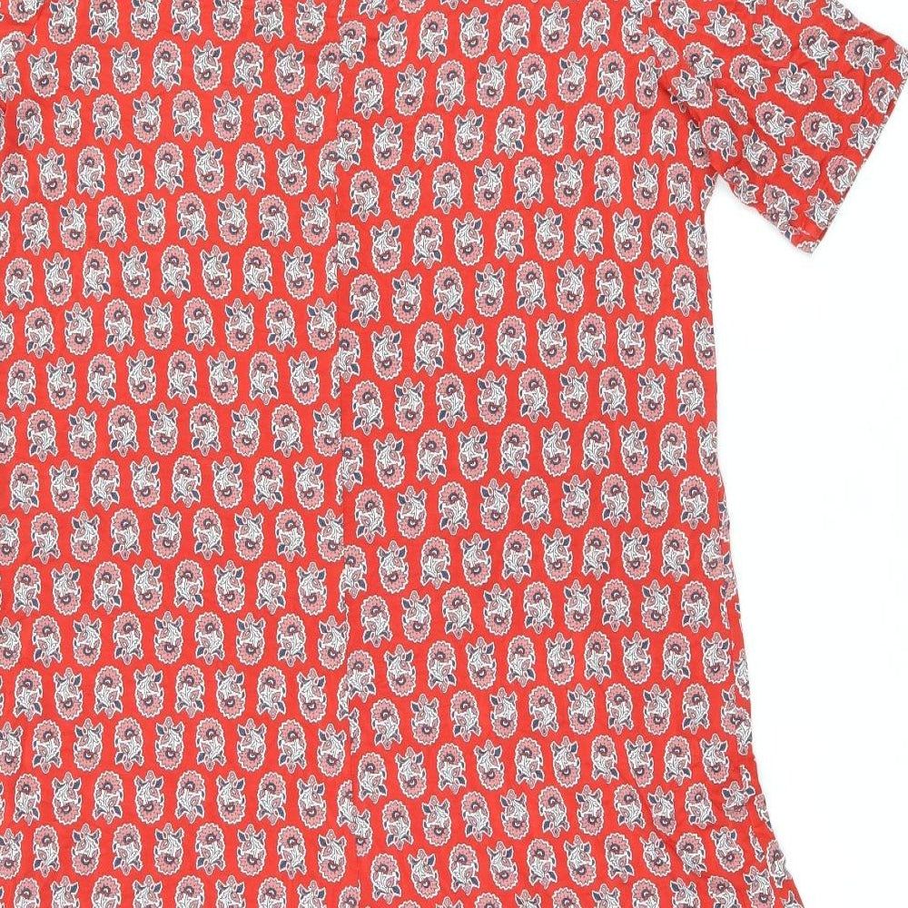 Marks and Spencer Womens Red Floral Viscose Shift Size 16 Round Neck Pullover