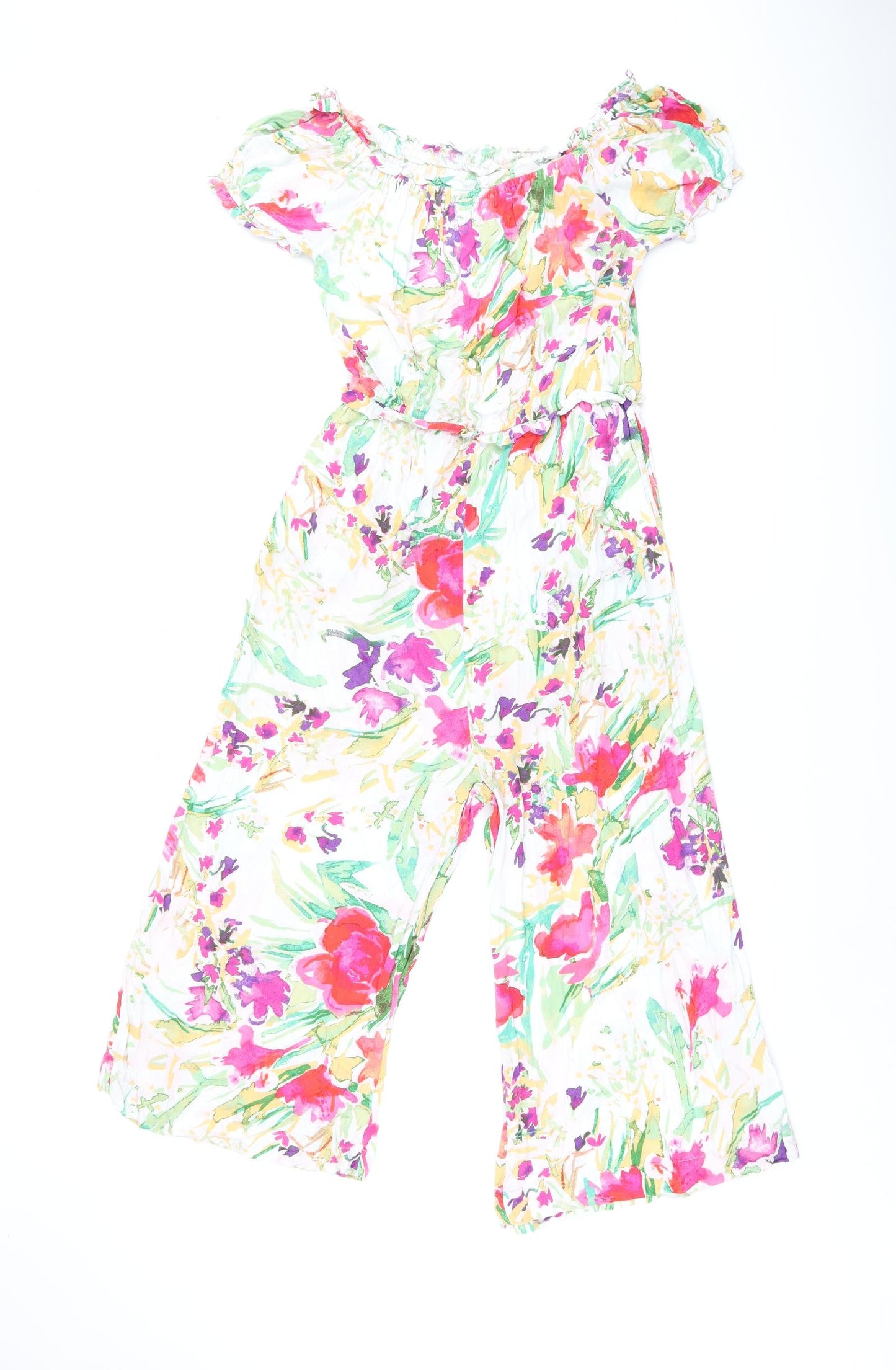 NEXT Womens White Floral Viscose Jumpsuit One-Piece Size 10 L19 in Pullover