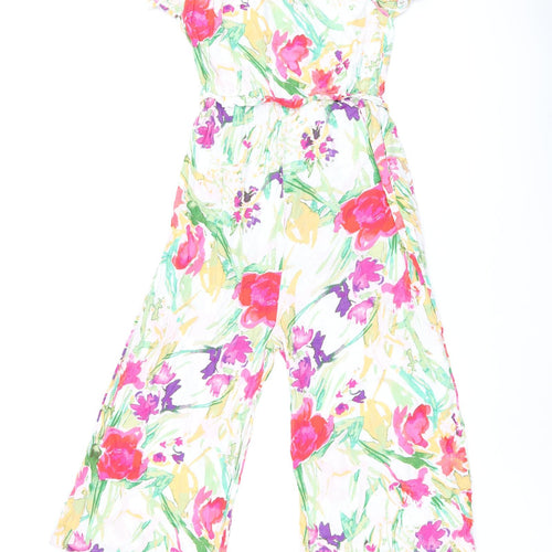 NEXT Womens White Floral Viscose Jumpsuit One-Piece Size 10 L19 in Pullover