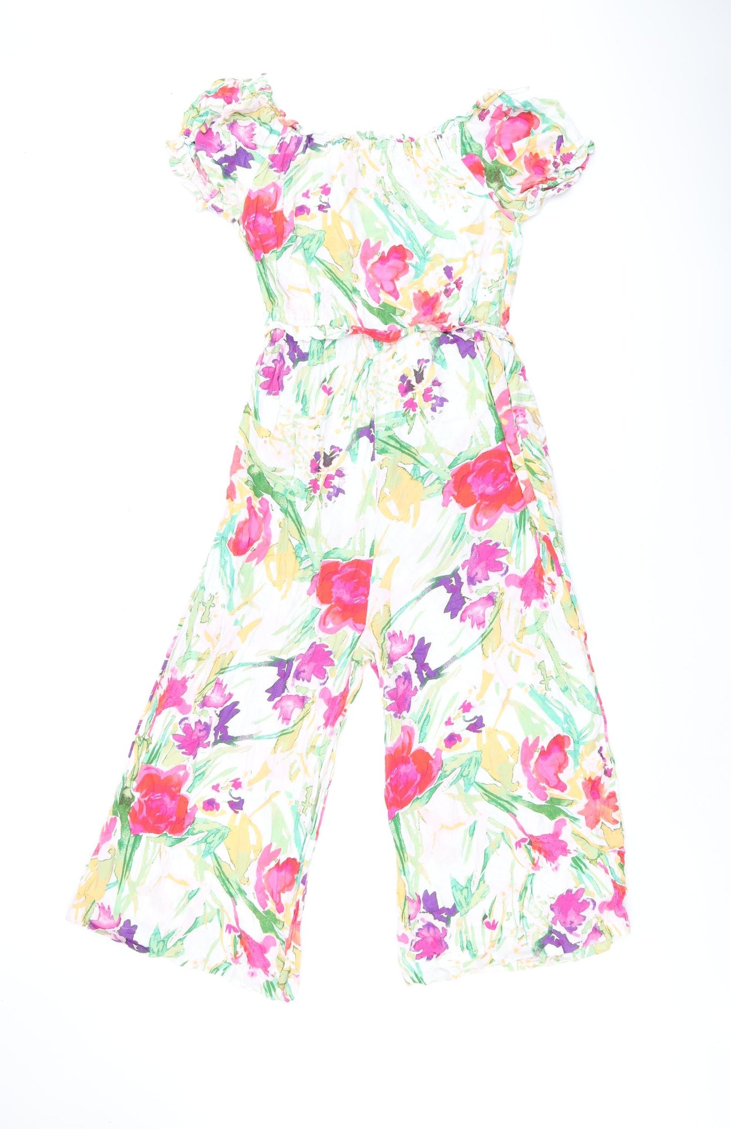 NEXT Womens White Floral Viscose Jumpsuit One-Piece Size 10 L19 in Pullover