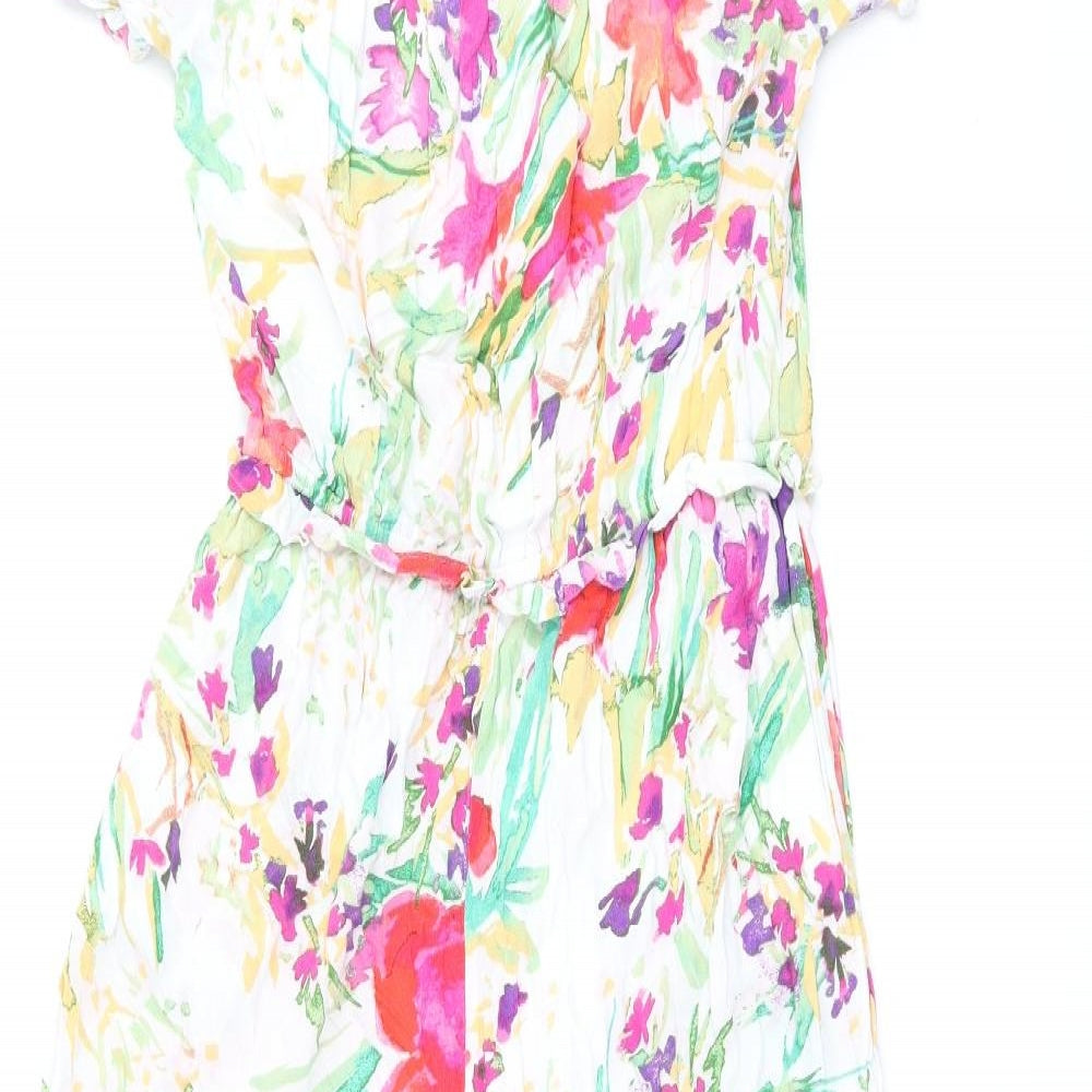 NEXT Womens White Floral Viscose Jumpsuit One-Piece Size 10 L19 in Pullover
