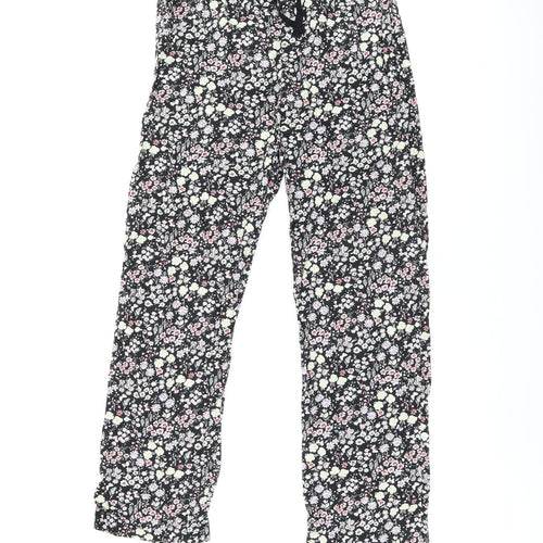 Gap Womens Black Floral Cotton Trousers Size S L29 in Regular Drawstring