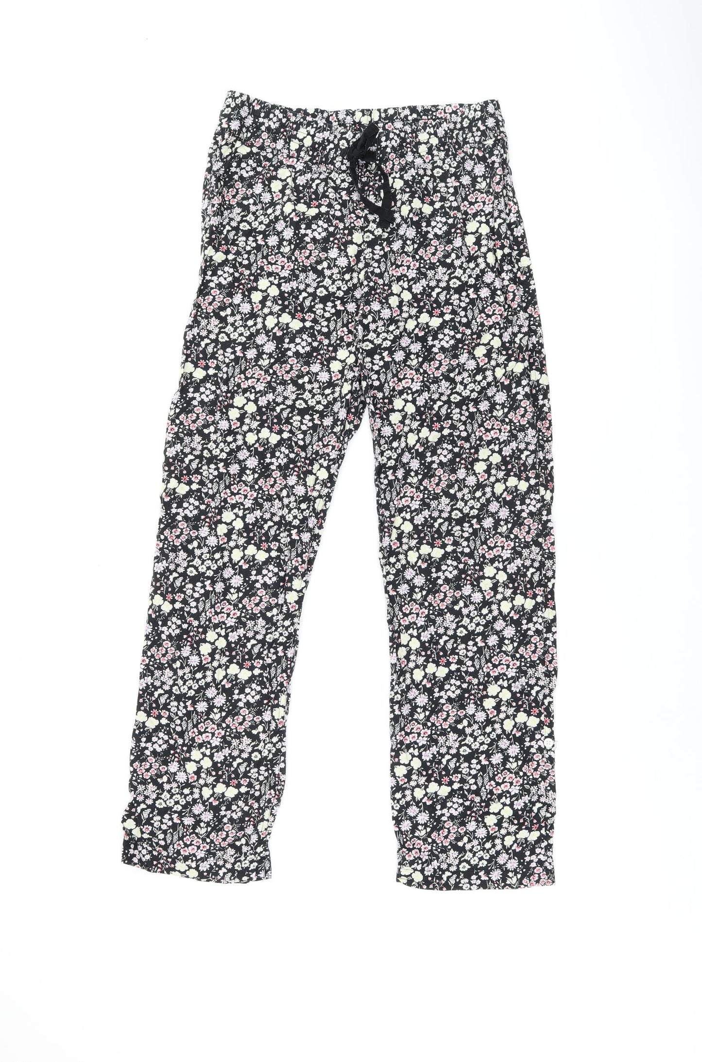 Gap Womens Black Floral Cotton Trousers Size S L29 in Regular Drawstring