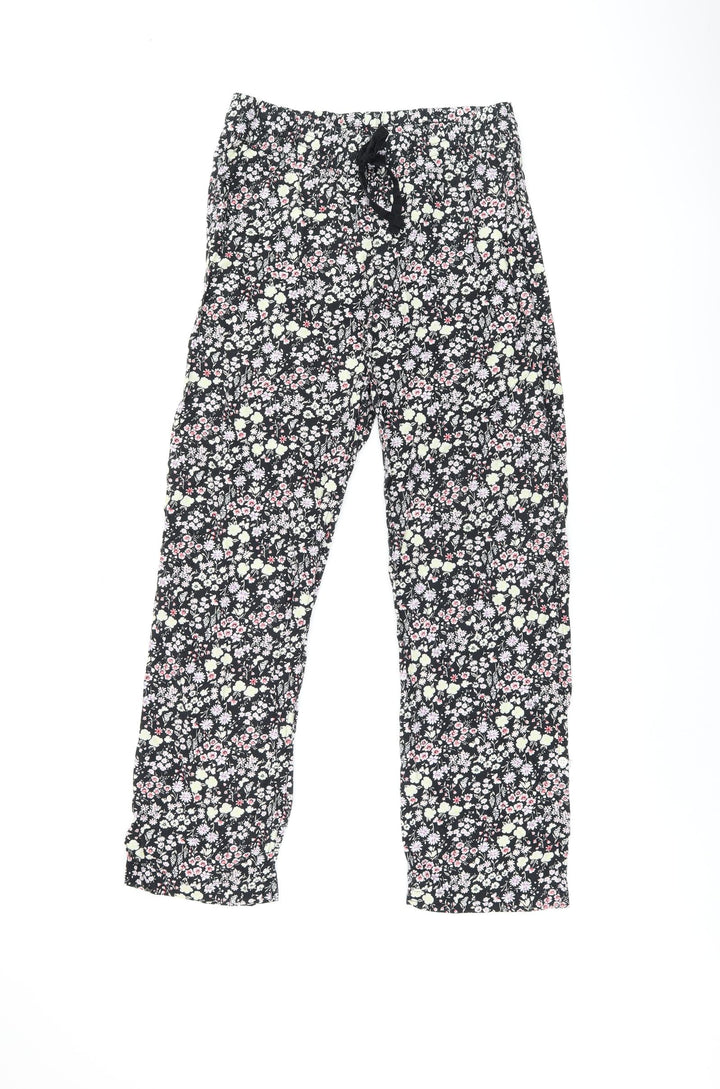 Gap Womens Black Floral Cotton Trousers Size S L29 in Regular Drawstring