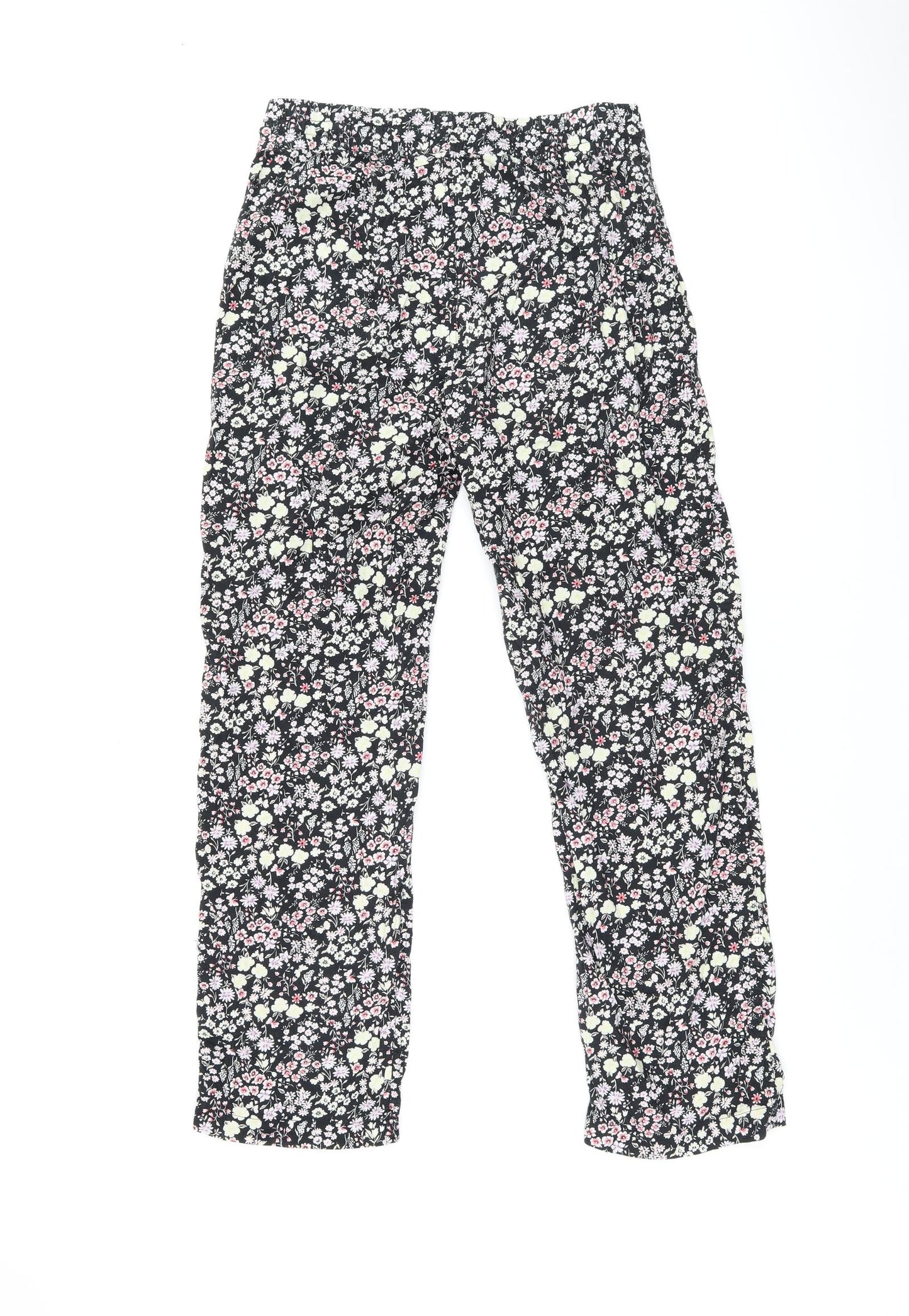 Gap Womens Black Floral Cotton Trousers Size S L29 in Regular Drawstring
