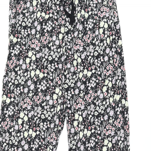 Gap Womens Black Floral Cotton Trousers Size S L29 in Regular Drawstring