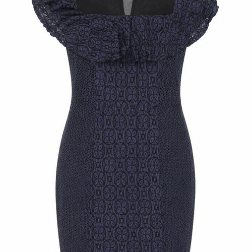 Miss Selfridge Womens Blue Floral Cotton Bodycon Size 10 Round Neck Zip - Frill Detail Broderie Anglaise