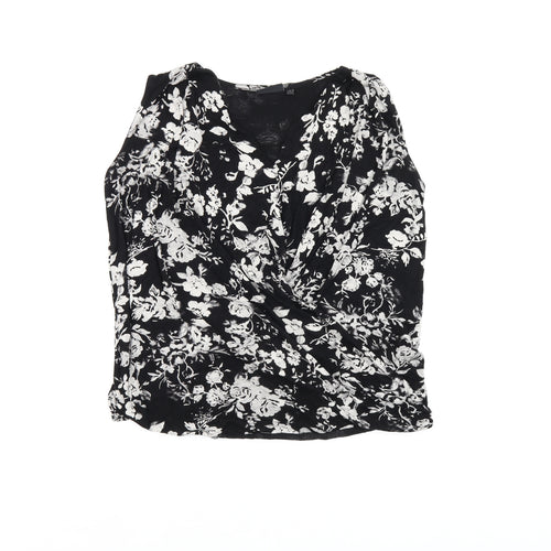 NEXT Womens Black Floral Viscose Basic Tank Size 8 V-Neck