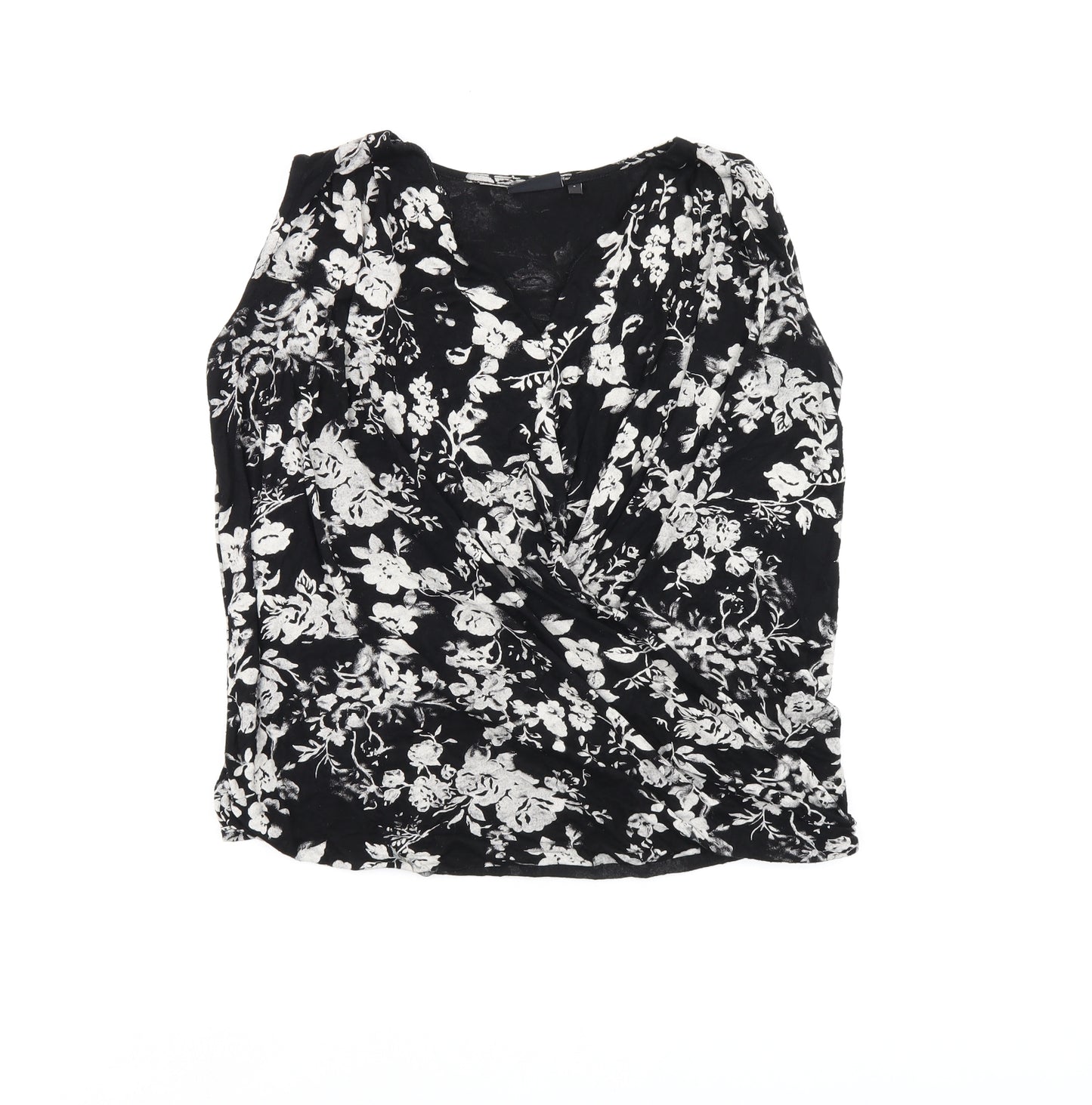 NEXT Womens Black Floral Viscose Basic Tank Size 8 V-Neck