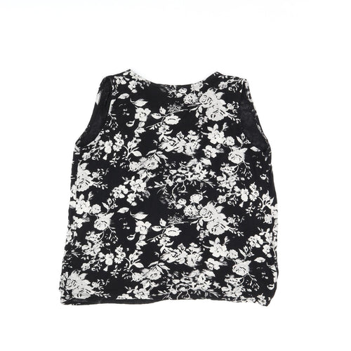 NEXT Womens Black Floral Viscose Basic Tank Size 8 V-Neck