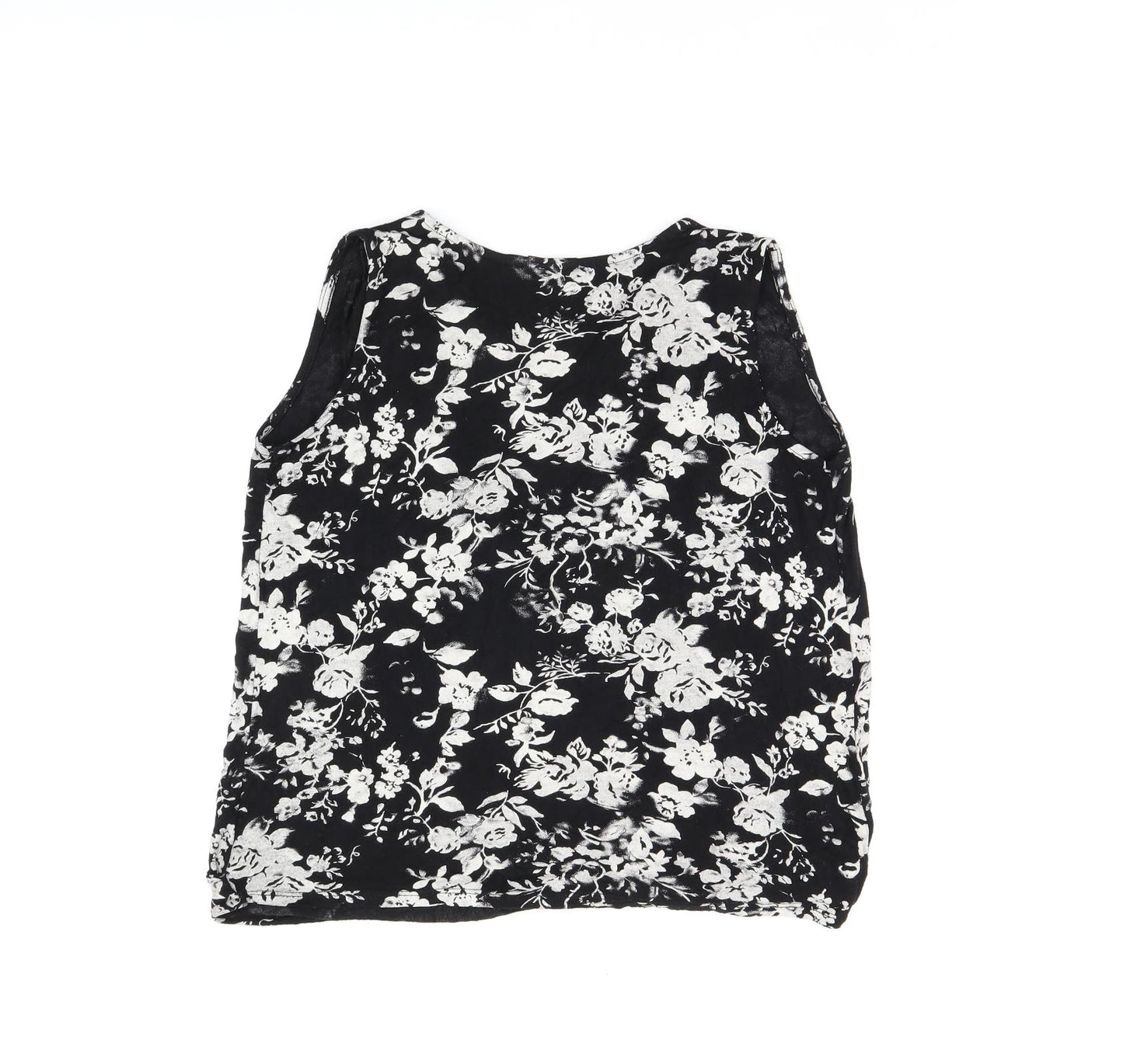 NEXT Womens Black Floral Viscose Basic Tank Size 8 V-Neck
