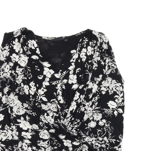 NEXT Womens Black Floral Viscose Basic Tank Size 8 V-Neck