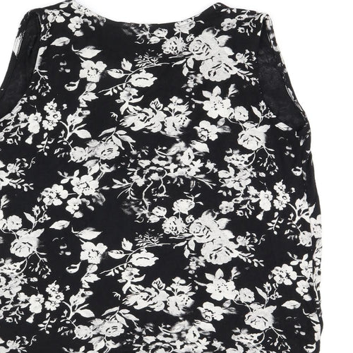 NEXT Womens Black Floral Viscose Basic Tank Size 8 V-Neck