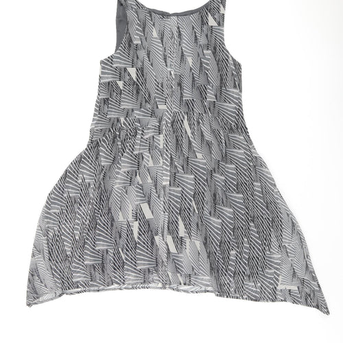 Mint Velvet Womens Grey Geometric Polyester A-Line Size 10 Boat Neck Button