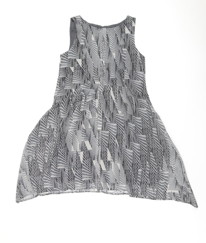 Mint Velvet Womens Grey Geometric Polyester A-Line Size 10 Boat Neck Button