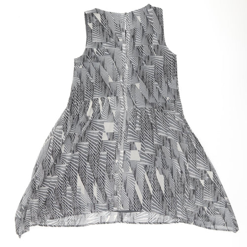 Mint Velvet Womens Grey Geometric Polyester A-Line Size 10 Boat Neck Button