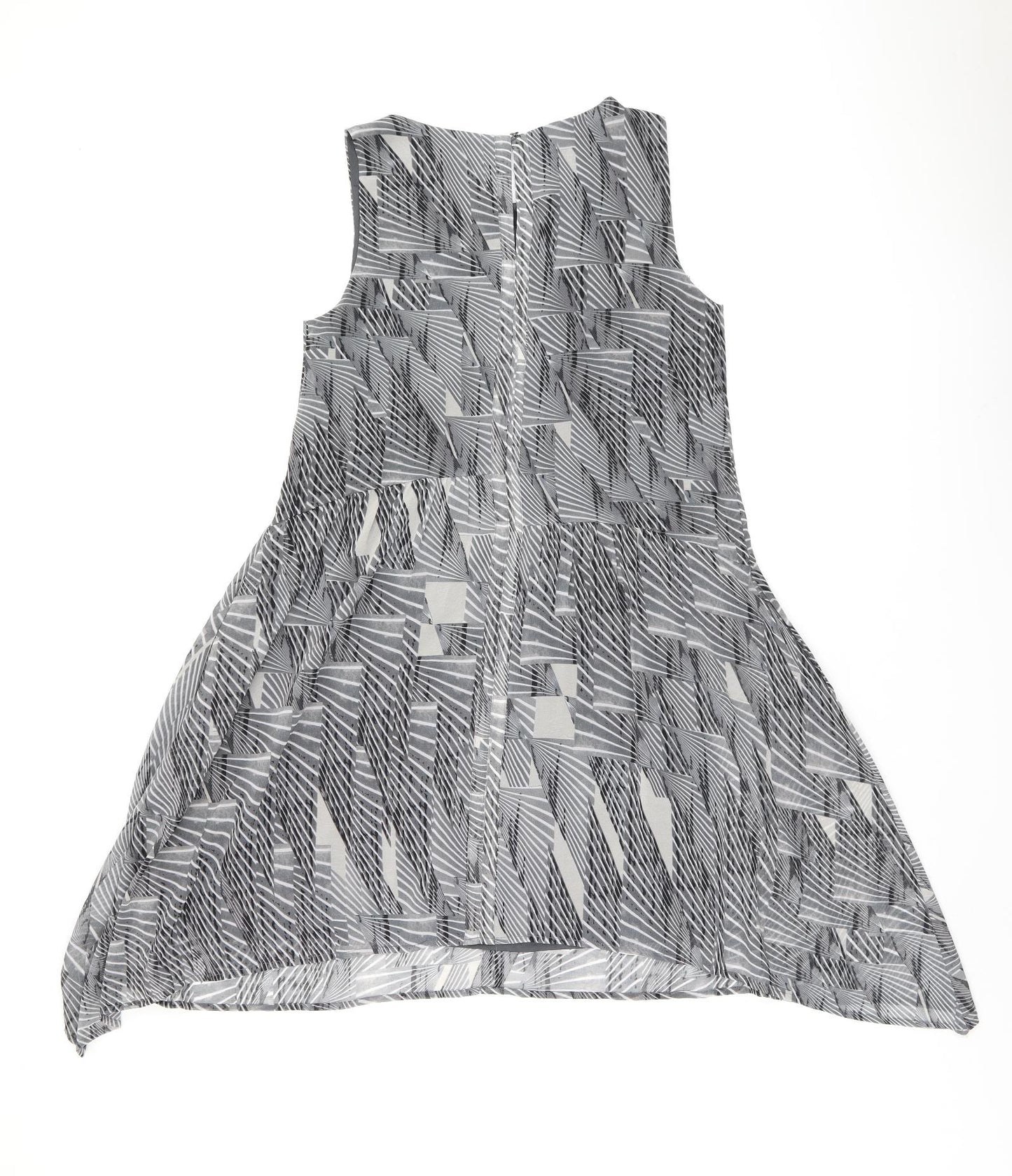Mint Velvet Womens Grey Geometric Polyester A-Line Size 10 Boat Neck Button
