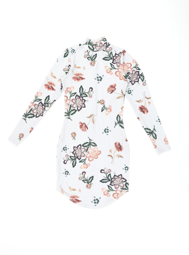 Daisy Street Womens Grey Floral Polyester Bodycon Size 6 High Neck Pullover