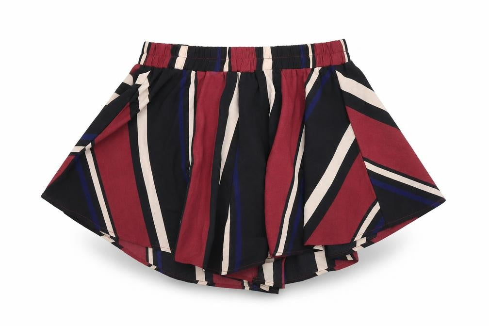 Front view of PRETTYLITTLETHING women’s black striped polyester skort skirt, size UK 10