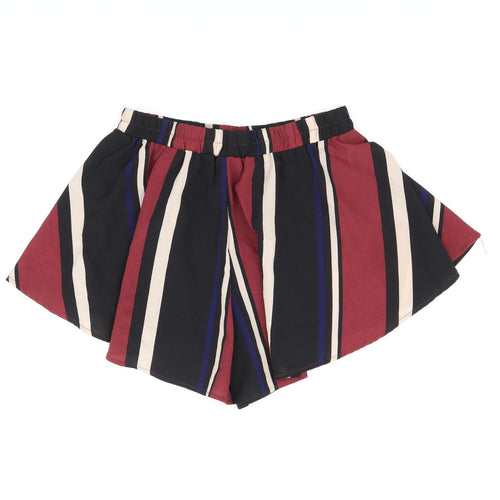 PRETTYLITTLETHING Womens Black Striped Polyester Skort Skirt Size 10