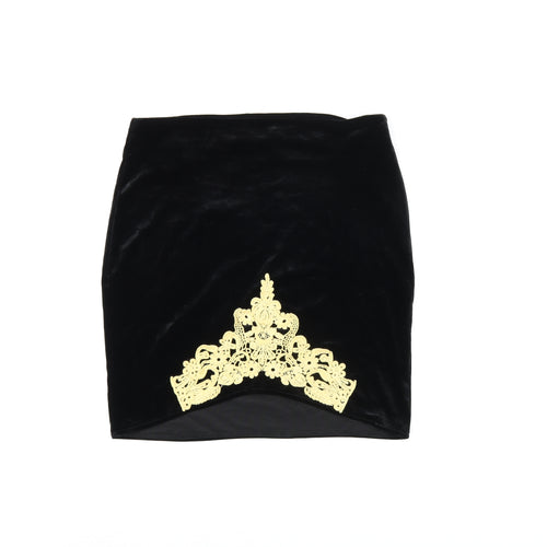 Missguided Womens Black Polyester Mini Skirt Size 12 Zip - Crochet Detail