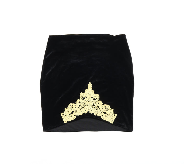 Missguided Womens Black Polyester Mini Skirt Size 12 Zip - Crochet Detail
