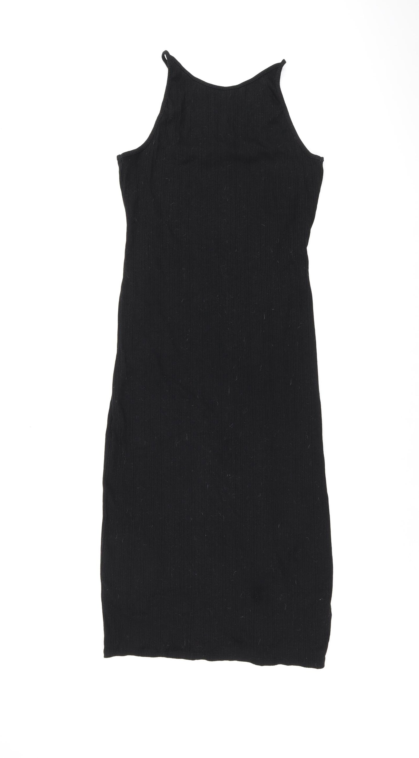 New Look Womens Black Polyester Tank Dress Size 14 Round Neck Pullover