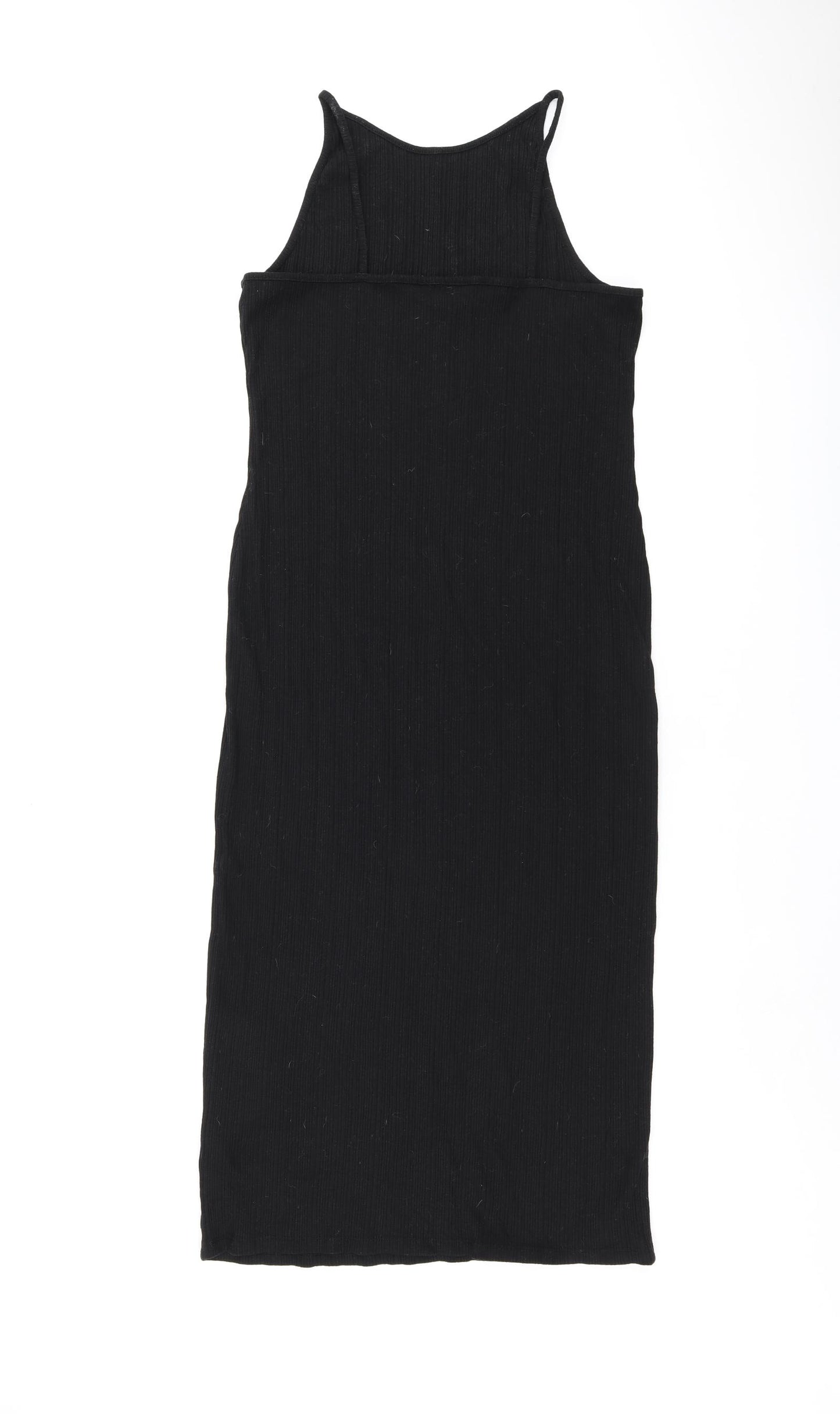 New Look Womens Black Polyester Tank Dress Size 14 Round Neck Pullover