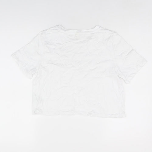 River Island Womens White Cotton Cropped T-Shirt Size 12 Round Neck