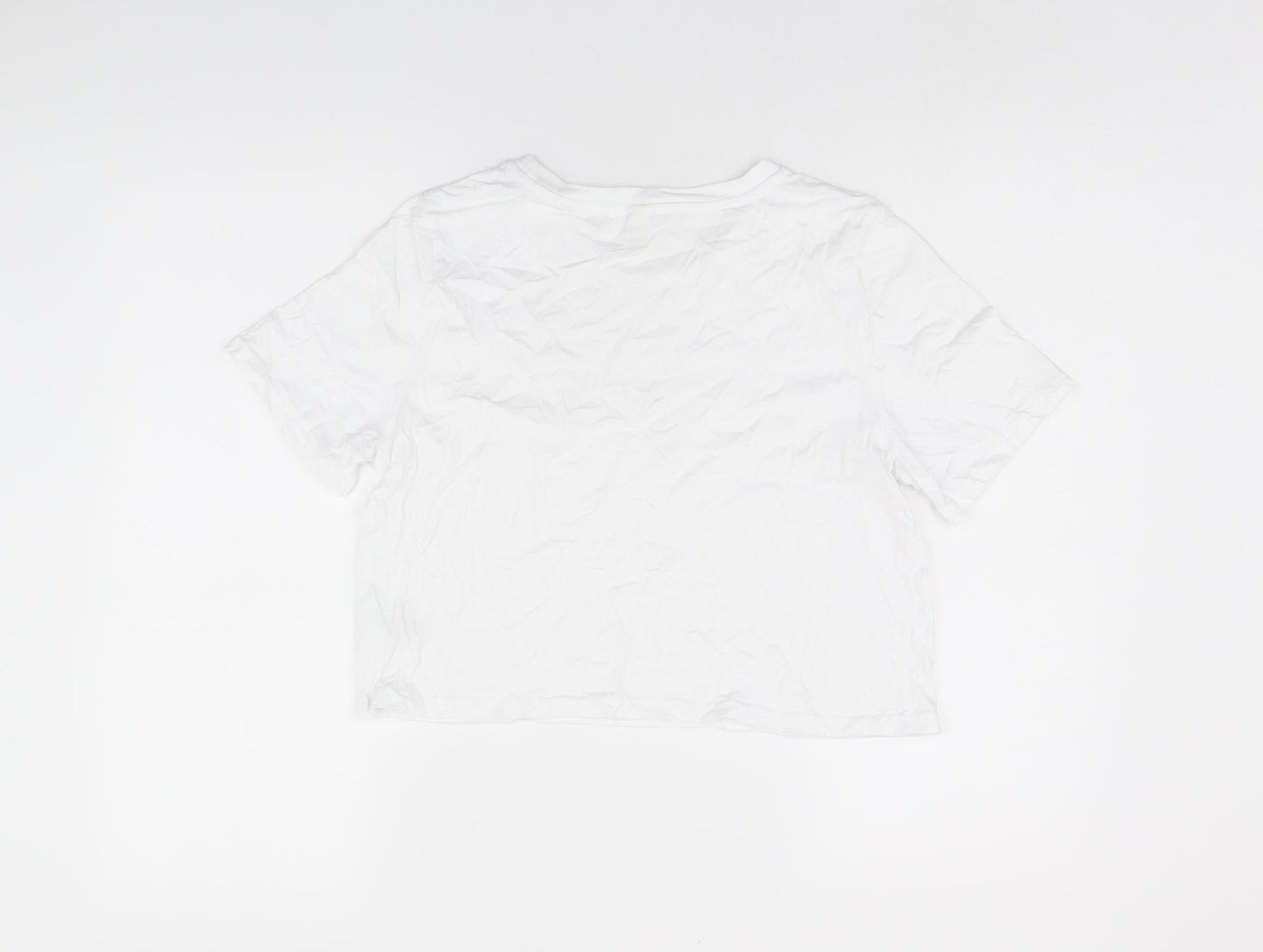 River Island Womens White Cotton Cropped T-Shirt Size 12 Round Neck